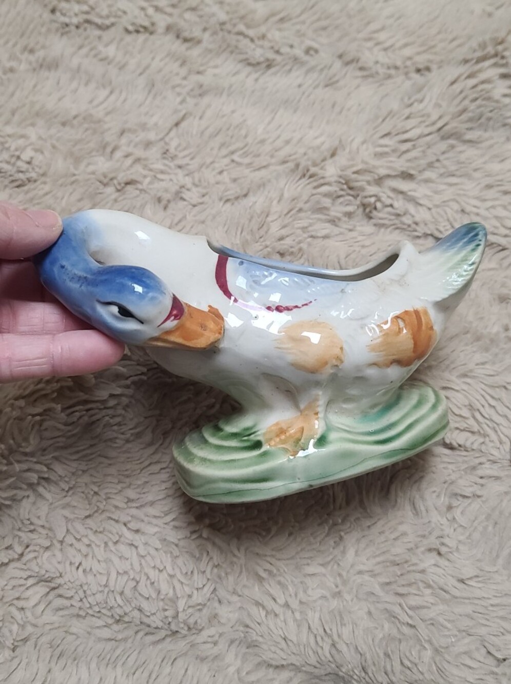 Vintage Jaoan Ceramic Duck Planter, Farmhouse Decor